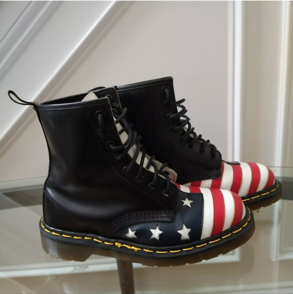 Rare Vintage Dr Martens Made In England American Flag Boots Women UK5 US7 Black